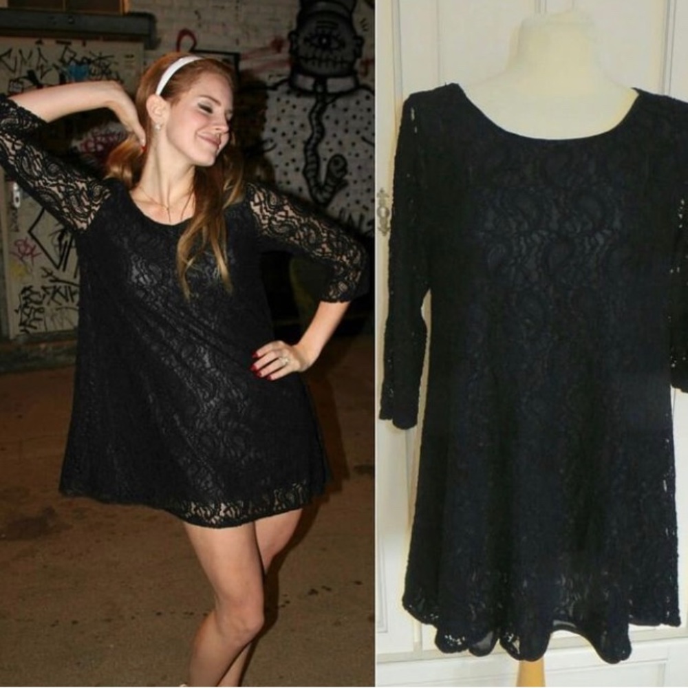 Vintage Elegant Black Lace Mini Dress